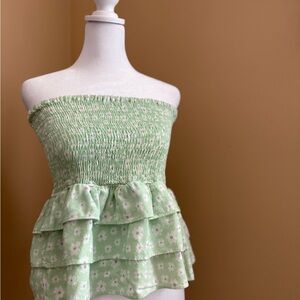 Olivaceous Green Smocked Tiered Blouse